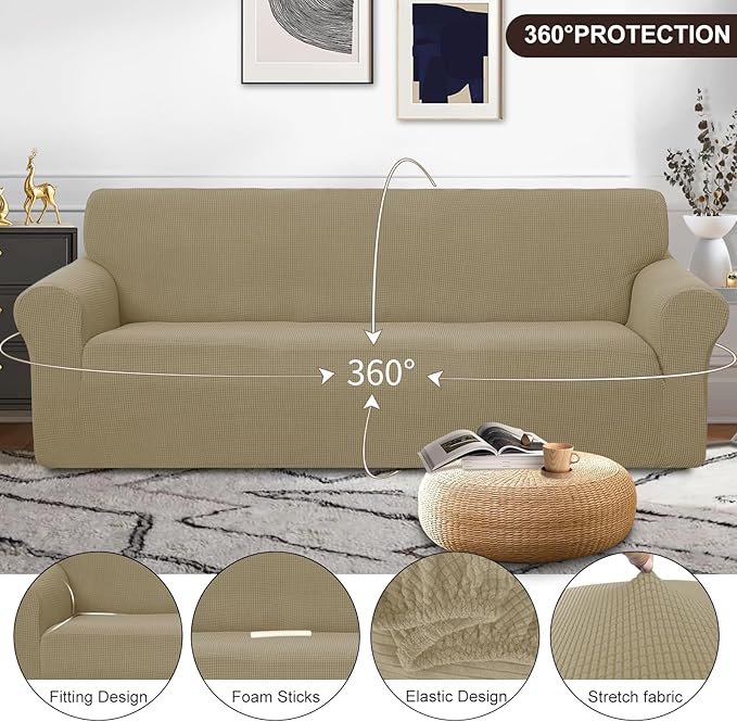 U-NICE HOME Stretch Couch Cover Sofa Cover Sofa Slipcover Furniture Protector for 4 Cushion Couch Sofa Pet Friendly(Oversized Sofa, Sand)