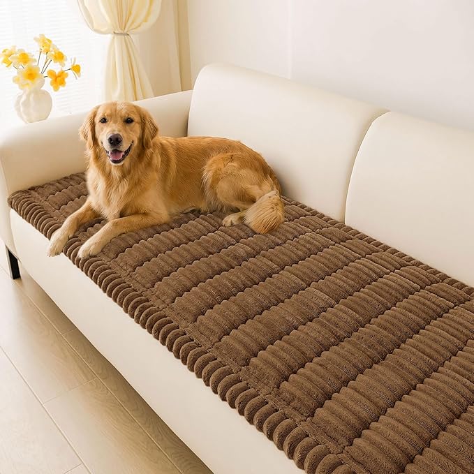 hyha Couch Covers for Dogs Washable, Non Slip Plush Dog Sofa Protectors, Fuzzy Pet Couch Covers for 3 Cushion Sofa Pet Friendly (Brown, 27.6" x 88")