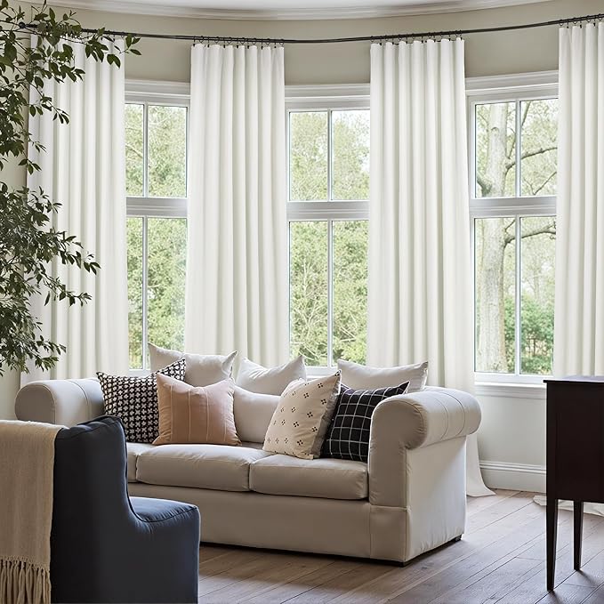 Ivory 100% Blackout Curtains 96 Inches Long 2 Panels Farmhouse Style Bedroom Windows Viral Basic Curtains for Living Room Black Out Neutral Drapes Linen Textured 52x96 Length Back Tab Pocket Off White