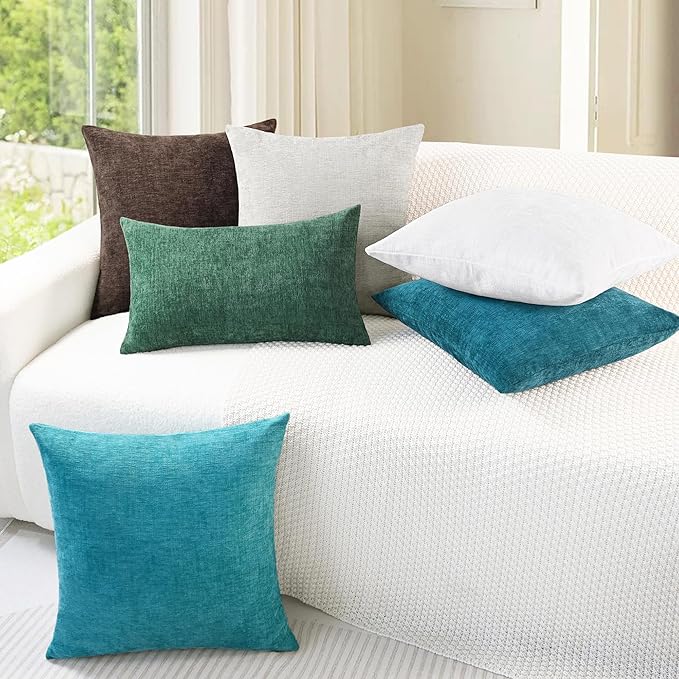 CaliTime Throw Pillow Covers Decorative 16 X 16 Inches Pack of 2 Cozy Chenille Cushion Cases for Couch Sofa Bed Living Room Home Lake Blue