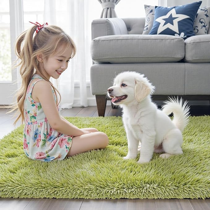 Rugs for Living Room 5x8, Alfombras para Salas Shag Large Plush Soft Area Rug, Shaggy Carpets for Bedroom, Kids Boys Girls Home Decor Aesthetic (Grass Green, 5x8 Feet)