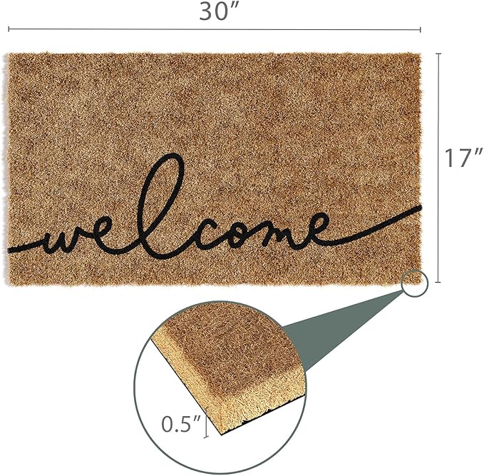 Barnyard Designs Doormat Welcome Mat for Outdoors, Large Front Door Entrance Mat, Brown (Cursive Welcome, 30x17)