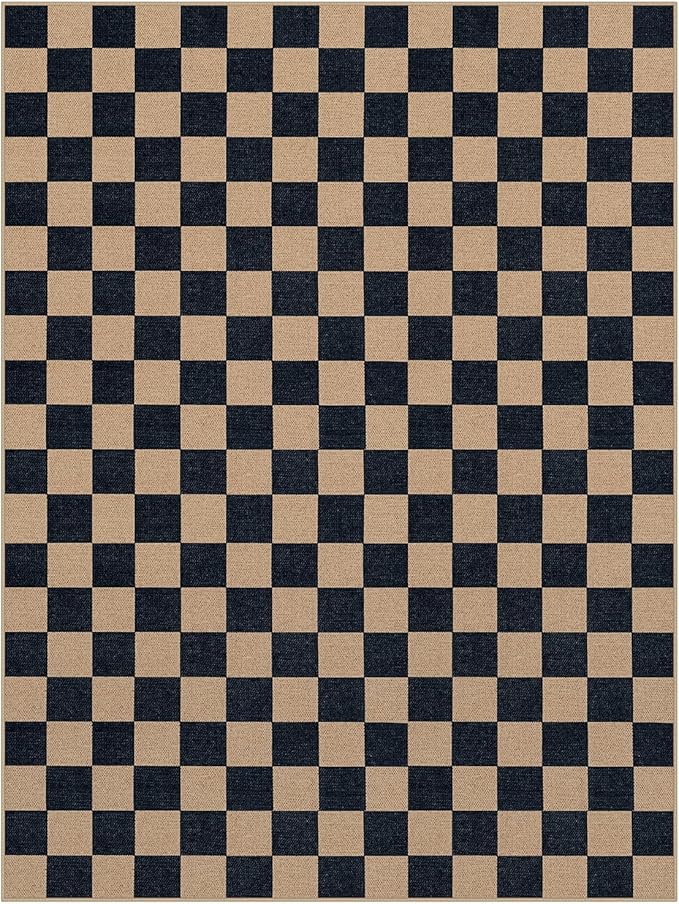Lahome Colette Checkered Easy Jute Rug, 9x12 Area Rug for Living Room Indoor Outdoor Carpet, Farmhouse Neutral Non Slip Non Shedding Stain Resistance Floor Carpet for Patio Dining Room Backyard