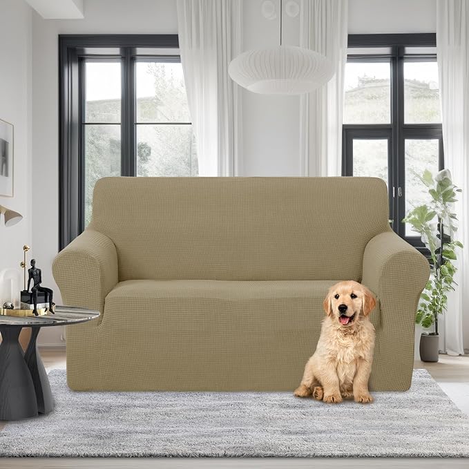 U-NICE HOME Loveseat Cover Stretch Couch Cover Sofa Cover Sofa Slipcover Furniture Protector for 2 Cushion Couch Sofa Pet Friendly(Loveseat, Sand)