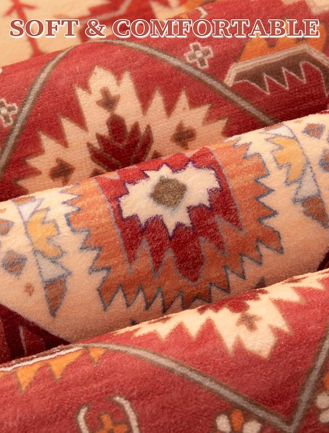 SERISSA Boho Washable Runner Rug, 2x6 Rug Runner Non-Slip Vintage Red Hallway Kitchen Runner Rug Ultra Soft Print Distressed Floor Carpet Runner for Bedroom Bathroom Laundry Living Room