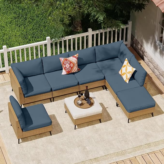 14Pcs Outdoor Cushion Covers, Patio Cushion Covers,Stretch Elastic Slipcovers, Replacement Washable & Reusable Furniture Protector for Patio Couch (Gray-Blue,Cover Only)