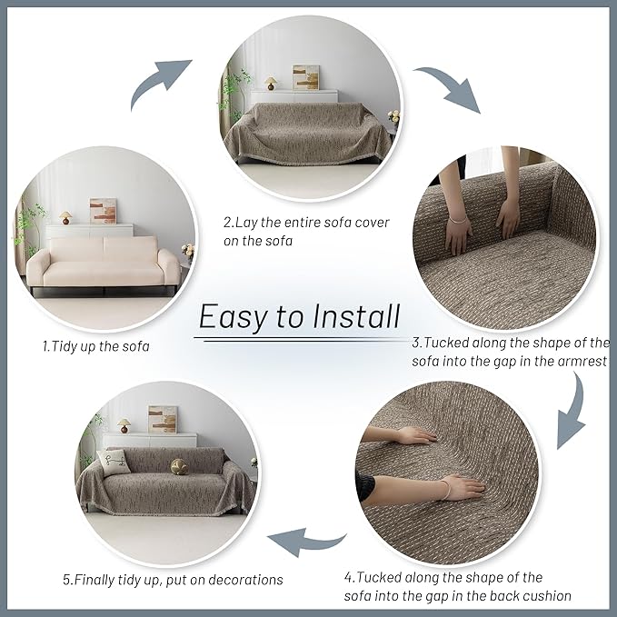 MYSKY HOME Couch Covers for 2 Cushion Couch Sectional Sofa, L Shape Sofa Protector Sand Chenille Couch Cover, Sofa Covers Washable Blanket with Tassel Pet Couch Cushion Cover, 71"X102"
