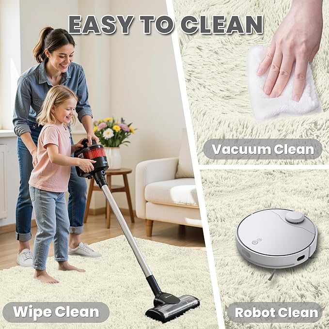 5x8 Area Rugs for Living Room: Soft Fluffy Shag Cream White Rugs for Bedroom, Non Slip Large Fuzzy Plush Rug Indoor Floor Carpet for Nursery Kids Boys Girls Room, Dorms, Playroom, Modern Home Decor