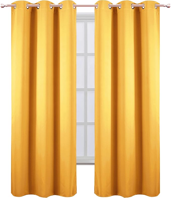 LEMOMO Yellow Thermal Blackout Curtains/42 x 95 Inch/Set of 2 Panels Room Darkening Curtains for Bedroom
