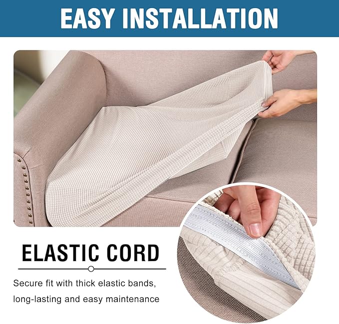 H.VERSAILTEX Stretch Couch Cushion Covers Individual Seat Sofa Chair Slipcovers Cushion Protector Cover Featuring Jacquard Textured Twill Fabric(1 Cushion Chair Cover, Ivory)