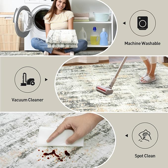 6x9 Area Rugs Washable Rug: Large Modern Abstract Living Room Rug Soft Anti-Skid Thin Carpet Indoor Floor Non-Shedding Carpets for Bedroom Dining Room Farmhouse Nursery Home Office Grey Brown