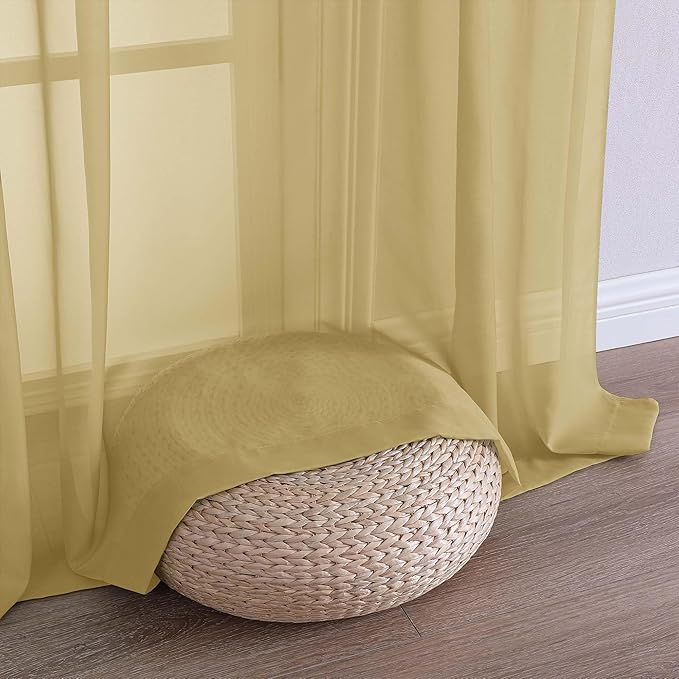 OWENIE Sheer Gold Curtains 108 Inches Long for Living Room Bedroom 2 Panels Set, Lightweight Airy Gold Sheer Curtain, Filmy Voile Rod Pocket, 2 PCS, Each 59" W x 108" L