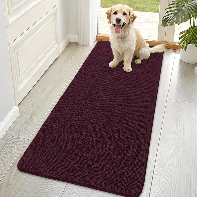 OLANLY Dog Door Mat for Muddy Paws 70x35, Absorbs Moisture and Dirt, Absorbent Non-Slip Washable Doormat, Quick Dry Chenille Mud Mat for Dogs, Entry Indoor Entryway Carpet for Inside Floor, Russet