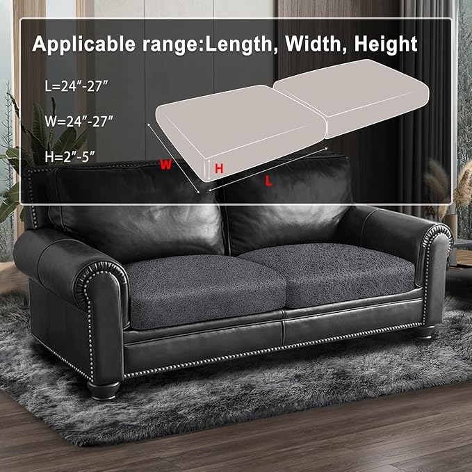 Leather Look Couch Cushion Covers Sofa Seat Slipcovers Sets Couches Furniture Protector for Sectional Armchair Loveseat Pets Kids Stretch Spandex Fabric (2 Cushion Loveseat, Dark Grey)