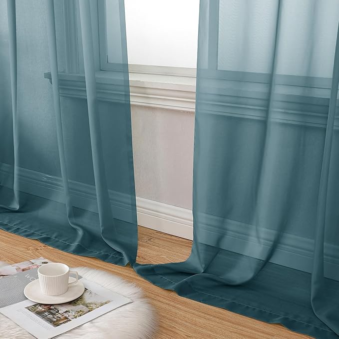 Aiyufeng Dusty Blue Sheer Curtains 90 Inches Long 2 Panels Set, Light Filtering Soft Airy Voile Rod Pocket Dusty Blue Sheer Window Drapes for Bedroom Living Room, Each 42Wx90L Inches