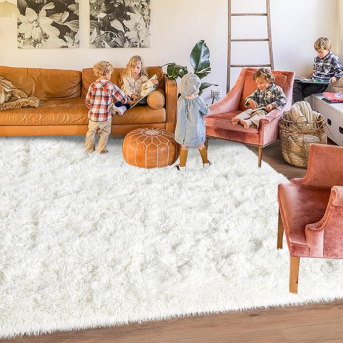 Rugs for Living Room 5x7, Soft Shaggy Modern Shag Area Rug for Bedroom, Upgrade Non-Slip Plush Fluffy Carpet for Kids Boys Girls Room Home Decor Aesthetic, Cream White