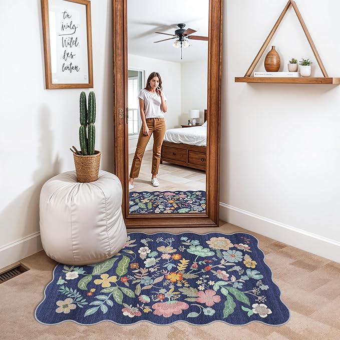 Washable 2x3 Area Rug for Entryway: Easy-Clean Carpet with Non-Slip Backing for Bedroom Kitchen Stain-Resistant Durable Low Pile Floor Mat – Perfect for High-Traffic Areas with Pets (2x3/Purple)