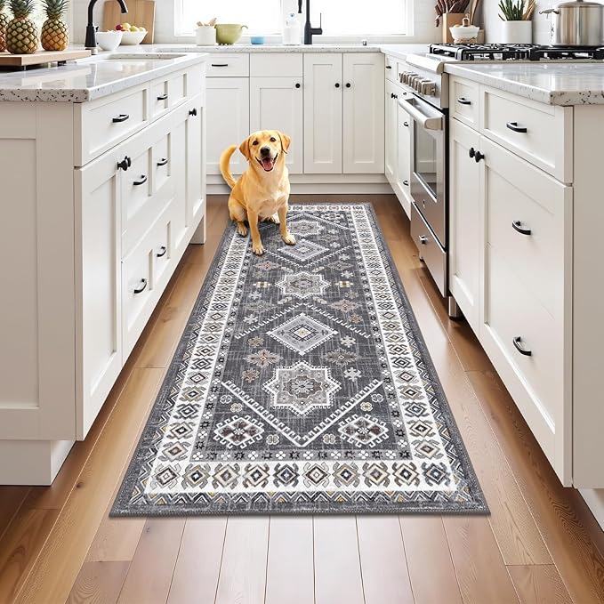 HEBE Washable Kitchen Rugs Runner 2'x 5', Non Slip Hallway Runner Rug, Low Pile Entryway Rug Laundry Room Mat Kitchen Carpet Runners for Hallways, Bathroom, Laundry, Bedside Rug