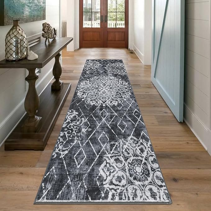 HEBE Hallway Runner Rug 2'8''x8' Washable Vintage Distressed Area Rugs Non Slip Laundry Rug Runner Boho Floor Carpet Runners for Hallways Entryway Laundry Room Kitchen Bathroom