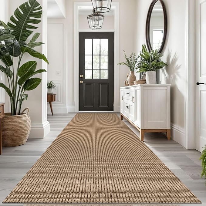 KOZYFLY Extra Long Runners for Hallways 3x14 ft Washable Kitchen Runner Non Slip Rubber Backed Hallway Rug Cotton Entryway Runner Rug Floor Carpet for Indoor Hall, Kitchen, Stair, Tan/Orange/Brown