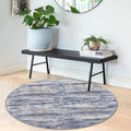 KOZYFLY Modern Abstract Circle Rug 3Ft, Washable Kitchen Round Rug Non-Slip Soft Small Bathroom Rug, Grey-Blue Striped Entryway Rugs Faux Wool Doormat for Bedside Entrance Bedroom Sink