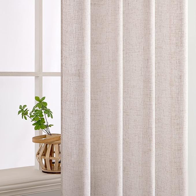 MIULEE Natural White Linen Curtains 132 Inch Length 2 Panels for Bedroom Living Room, Soft Thick Linen Textured Window Drapes Semi Sheer Light Filtering Back Tab Rod Pocket Burlap Look Decor