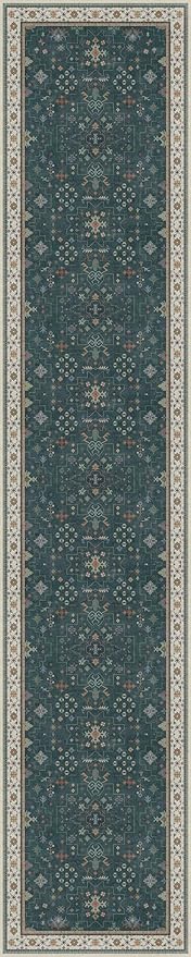 Hazo Haus Vintage Dark Green 2x10 Hallway Runner Rug - Modern Boho Eclectic Floral Pastel, Washable Low Pile Non-Slip Extra Long Runner Rugs for Kitchen, Bedroom
