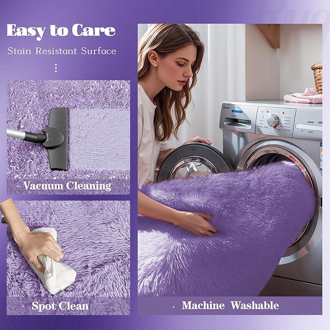 6x9 Area Rug for Living Room: Fluffy Shag Soft Washable Rugs Large Fuzzy Plush Indoor Carpet for Bedroom Nursery Playroom Kids Girls Boys Room (Purple, 6'x9')