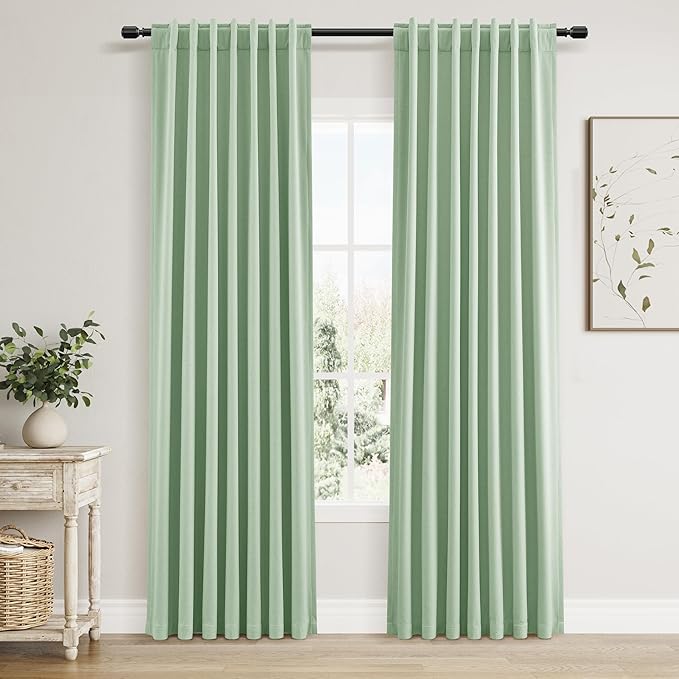 Guken Aqua Green 100% Blackout Linen Curtains 80 Inch Length 2 Panels Set for Living Room Bedroom Back Tab Rod Pocket Thermal Insulated Black Out Drapes Room Darkening Window Curtains 80 Inches Long
