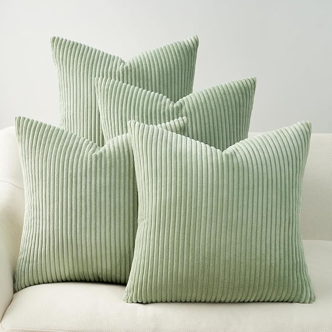Topfinel Sage Green Decorative Throw Pillow Covers Set of 4,Soft Velvet Modern Double-Sided Designs Match Cushion Cases for Home Decor, Pillow Inserts Not Included (16x16 inch)
