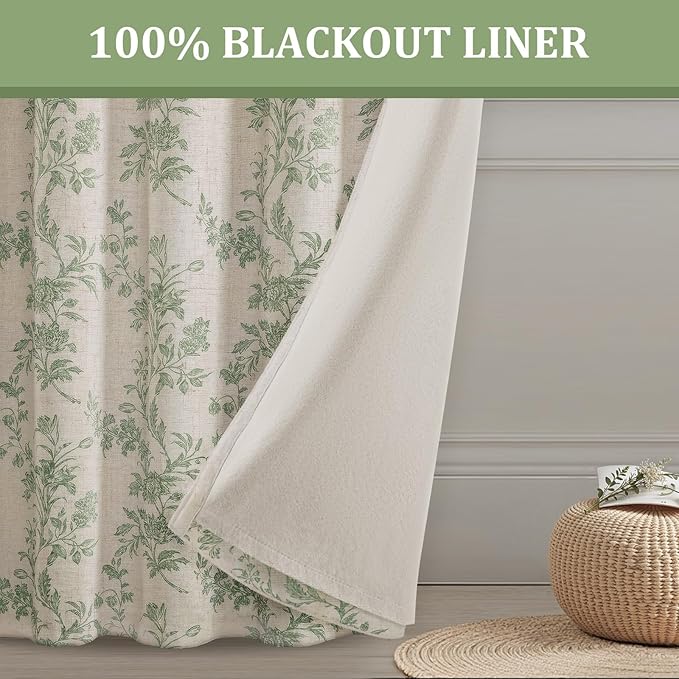 Floral Blackout Curtains Sage Green Printed Curtains Floral Blackout Curtains Farmhouse Boho Cottagecore Spring Curtains for Bedroom Modern Living Room
