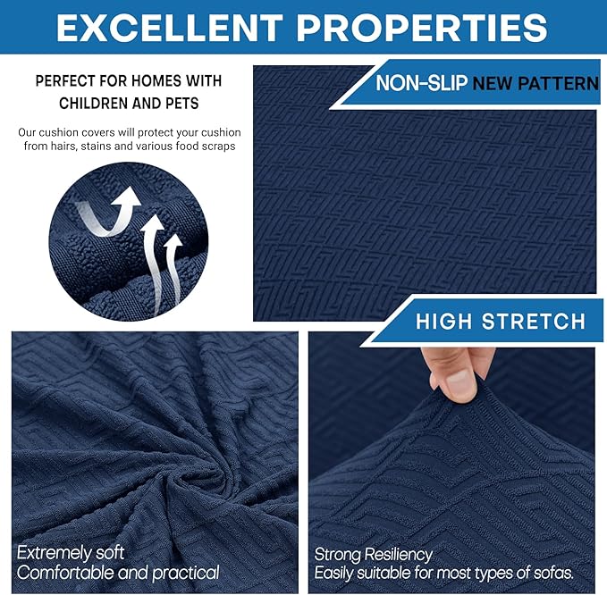 XINEAGE 2026 New 3 Pieces Couch Covers for 2 Cushion Sofa Super Stretch Loveseat Slipcover Pet Dog Universal Slip Cover Anti Slip Love Seat Furniture Protector (Navy Blue, 55"-69")