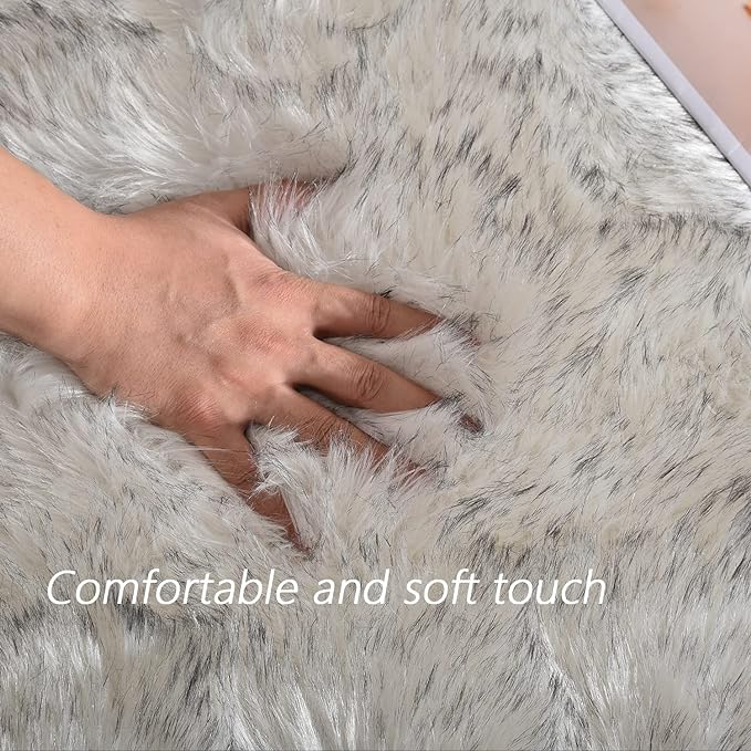 Latepis Area 5x7 Shag Rug White with Grey Tips Washable Fur Rugs Faux Sheepskin Fluffy Rug for Living Room Bedroom Plush Rugs Home Decor Rectangle