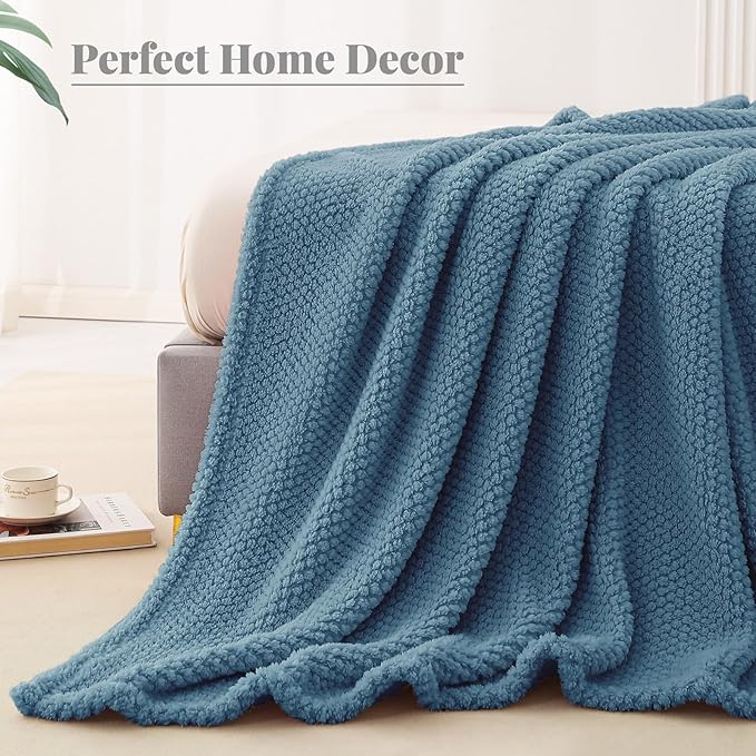 Whale Flotilla Twin Size Fuzzy Fleece Blanket, Fluffy Warm Soft Jacquard Bed Blankets for All Season, Lightweight and Cozy, 60x80 Inch, Slate Blue