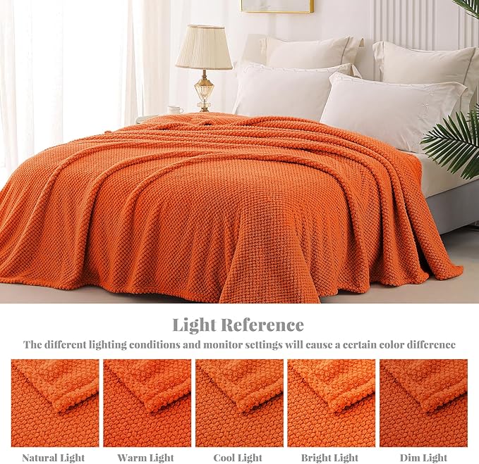 Whale Flotilla Twin Size Fuzzy Fleece Blanket, Fluffy Warm Soft Jacquard Bed Blankets for All Season, Lightweight and Cozy, 60x80 Inch, Burnt Orange