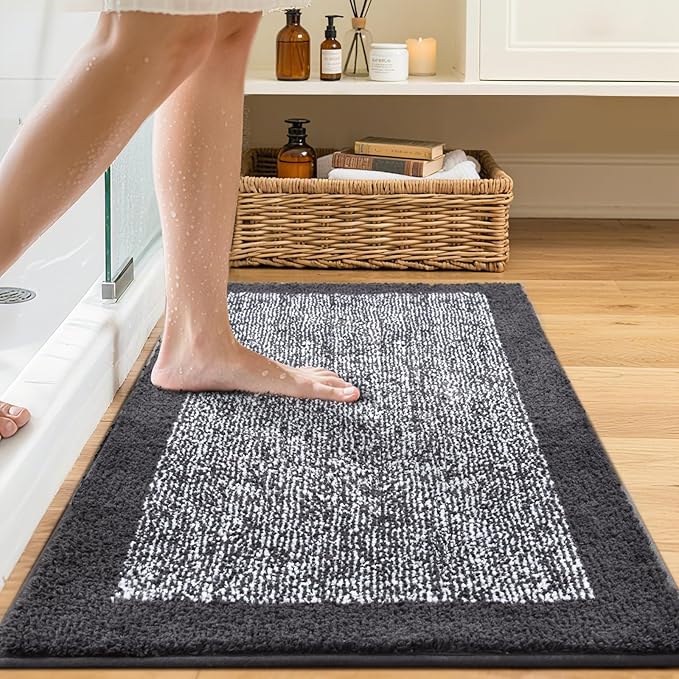 36x24 Large Bathroom Rugs Washable Non Slip, Dark Grey Bath Mat for Bathroom Floor Tub, Soft Absorbent Quick Dry Mats for Shower, Bathtub,Home Decor