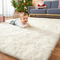 OLANLY 6x6 Area Rugs for Living Room Bedroom, Machine Washable Soft Fluffy Shaggy Bedside Rug, Indoor Floor Carpet for Kids Girls and Boys, Dorms, Nursery Rooms, Home Decor Aesthetic, Ivory