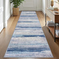 KOZYFLY Modern Abstract Washable Rug Runner 2.6x10 Hallway Rug Runner Non-Slip Soft Kitchen Runner Rugs, Blue/Grey/Beige Striped Carpet for Entryway Bathroom Laundry Room Foyer