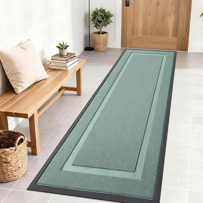 OLANLY Front Door Mat Indoor Outdoor Entrance, Waterproof All-Season, All-Weather Doormat, Sturdy Natural Rubber, Low Profile, Easy Clean Patio Porch Entryway Mat, 71x23, Grayish Green