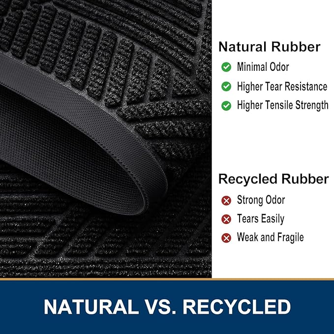 Smiry Front Door Mat Outside Entrance, Heavy Duty Sturdy Natural Rubber Doormat, Trap Dirt and Moisture, Easy Clean Low Profile Mats for Indoor Outdoor Entry, Irregular Triangle (59x40, Black)