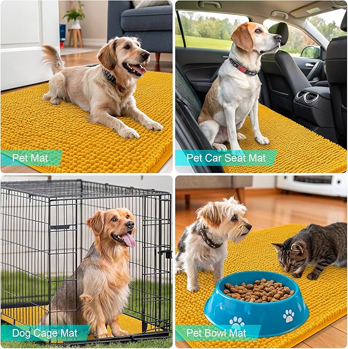 OLANLY Dog Door Mat for Muddy Paws 70x24, Absorbs Moisture and Dirt, Absorbent Non-Slip Washable Doormat, Quick Dry Chenille Mud Mat, Entry Indoor Entryway Carpet for Inside Floor, Golden Yellow