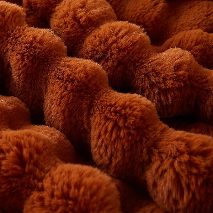 COOVA Faux Fur Throw Blanket for Couch, Cozy Soft and Fuzzy Plush Rabbit Fur Bubble Blanket for Sofa Bedroom Living Room, 50x60 Inches Brown