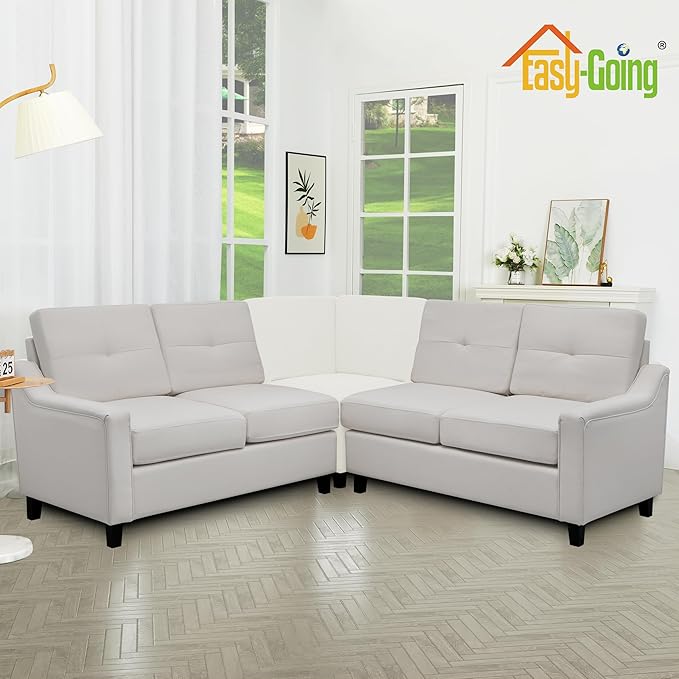 Easy-Going Stretch Sectional Corner Sofa Slipcover 1-Piece Couch Sofa Cover Furniture Protector Soft with Elastic Bottom for Kids, Pet, Spandex Jacquard Fabric Cream