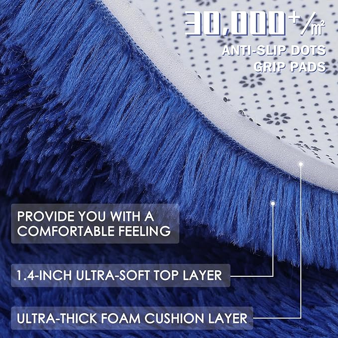 OLANLY 2x5 Machine Washable Runner Rugs for Hallway, Soft Fluffy Shaggy Bedside Rugs for Bedroom, Living Room, Indoor Floor Carpet for Kids Girls Boys, Nursery Rooms, Home Decor Aesthetic, Navy Blue