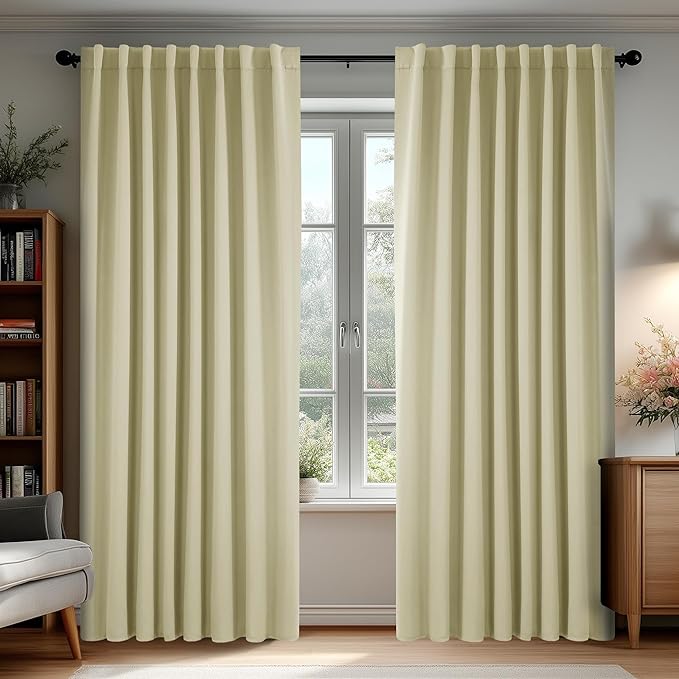 Deconovo Blackout Curtains, Thermal Insulated, W70 x L84 2 Panels, Back Tab, Machine Washable, Room-Darkening Drapes for Bedroom/Living Room Beige