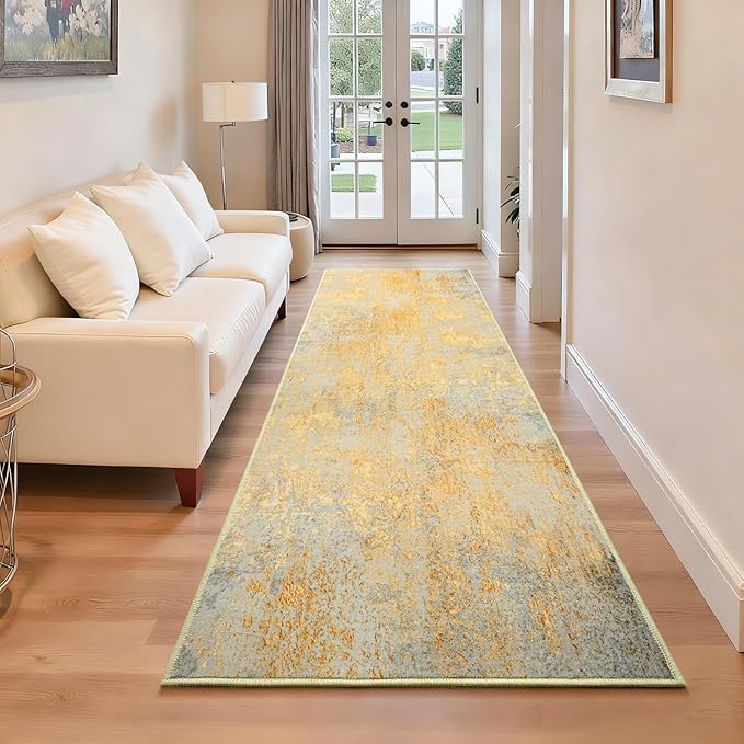 2x6 Rug Runners for Hallways Kitchen Runner Rug Non Slip Washable Long Runner Rugs with Rubber Backing Soft Abstract Carpet Runner for Hallways, Kitchen, Bathroom, Entryway (Orange, Silver & Gray)