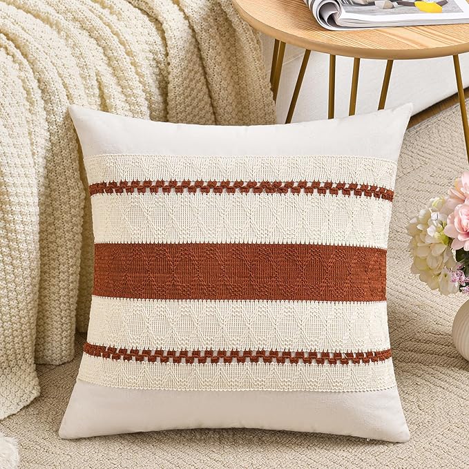 Fancy Homi Set of 1 Rust Boho Euro Decorative Throw Pillow Covers 26x26 Inch for Couch Bed Sofa, Aesthetic Modern Organic Fall Room Decor, Soft Cotton Cute Terracotta Textured Farmhouse Cushion Case