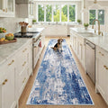 Washable Area Rugs 2'6''x10 Non-Slip Modern Abstract Soft for Living Room Entryway Bedroom Nursery, Print Pattern, Blue Grey Navy Gray