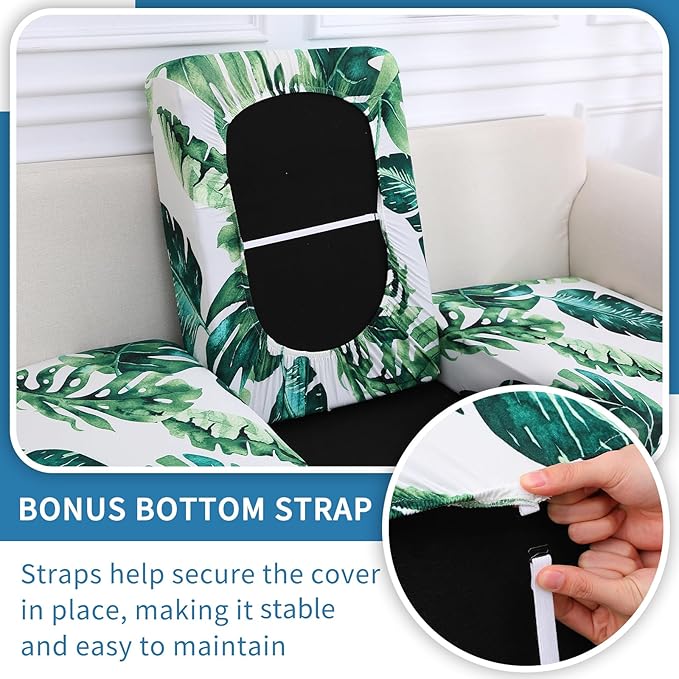 hyha Printed Couch Cushion Covers, Floral Sofa Covers Washable for 3 Cushion Couch, Stretch Pattern Outdoor Cushion Covers for Patio Furniture with Elastic Bottom(3 Packs, Monstera Deliciosa)