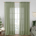 LAMIT Linen Semi Sheer Curtains 96 inches Long 2 Panels Set, Light Filtering Panels Back Tab and Rod Pocket Floor to Ceiling Curtains for Bedroom/Living Room, Sage Green, 52 x 96 Inch